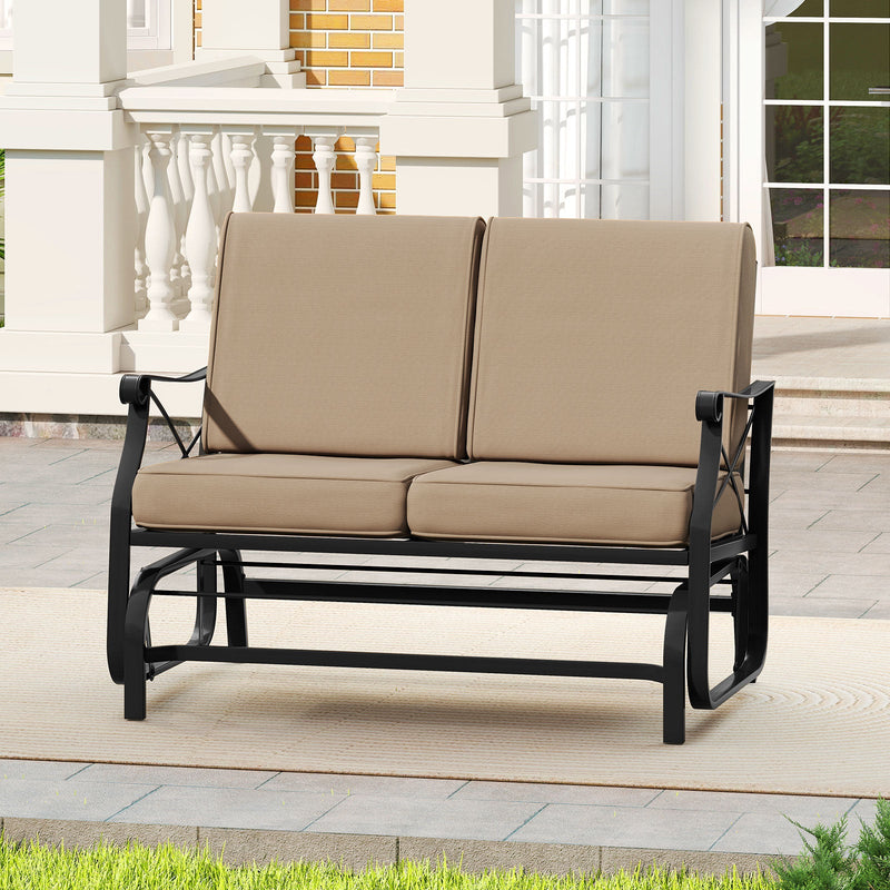 Outdoor 2-Person Glider Rocking Chair Loveseat with Thick Cushions and Metal Frame-Brown by DirectDeals