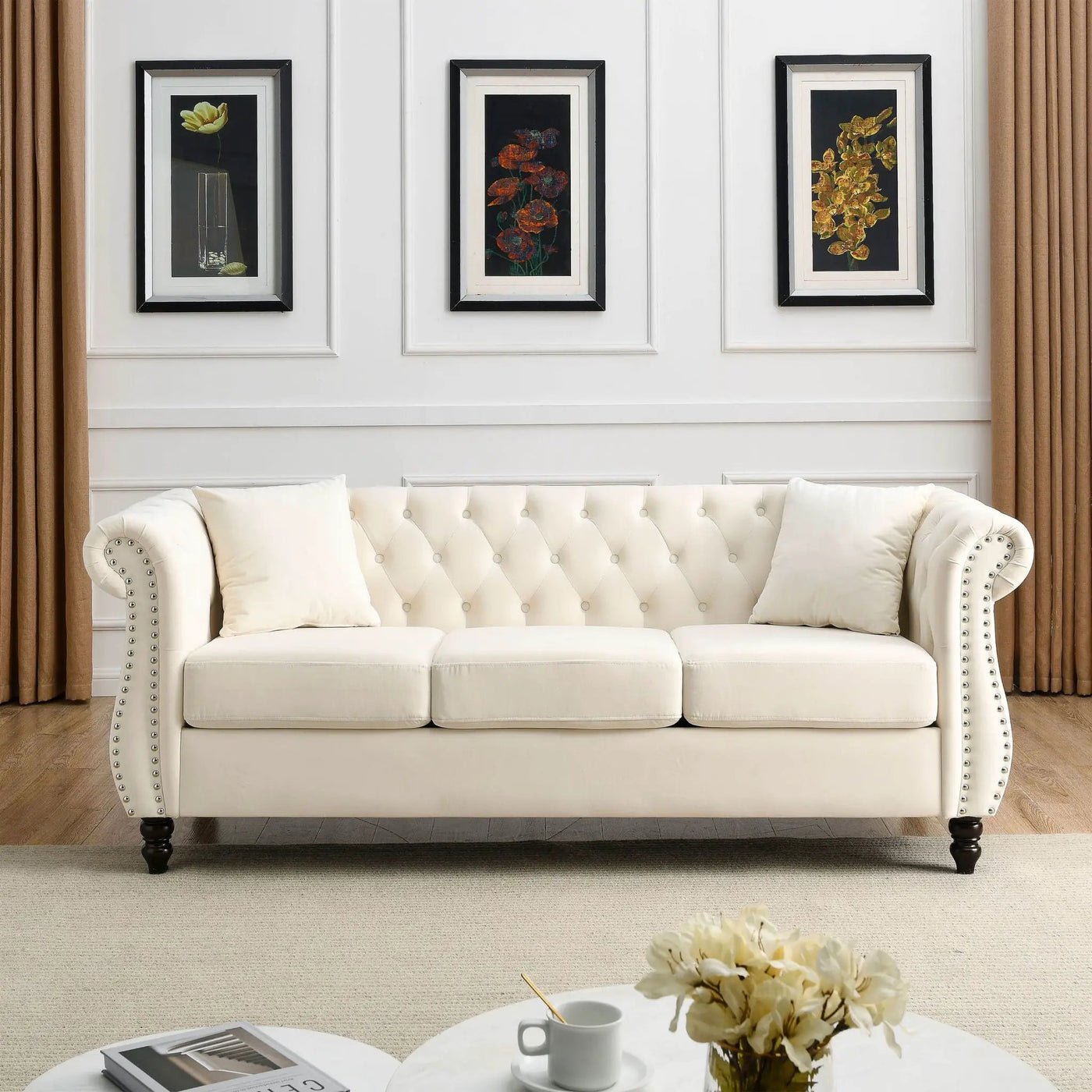 Chesterfield Sofa With Rolled Arms And Nailhead Trim by HouseOfZazla
