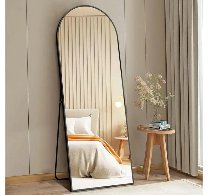 DUMOS Arched Full Length Mirror with Stand 64"x21" Floor Standing Aluminum Frame for Bedroom Body Hanging Leaning Modern Simple Home Decor Shatter-pro by Selzalot