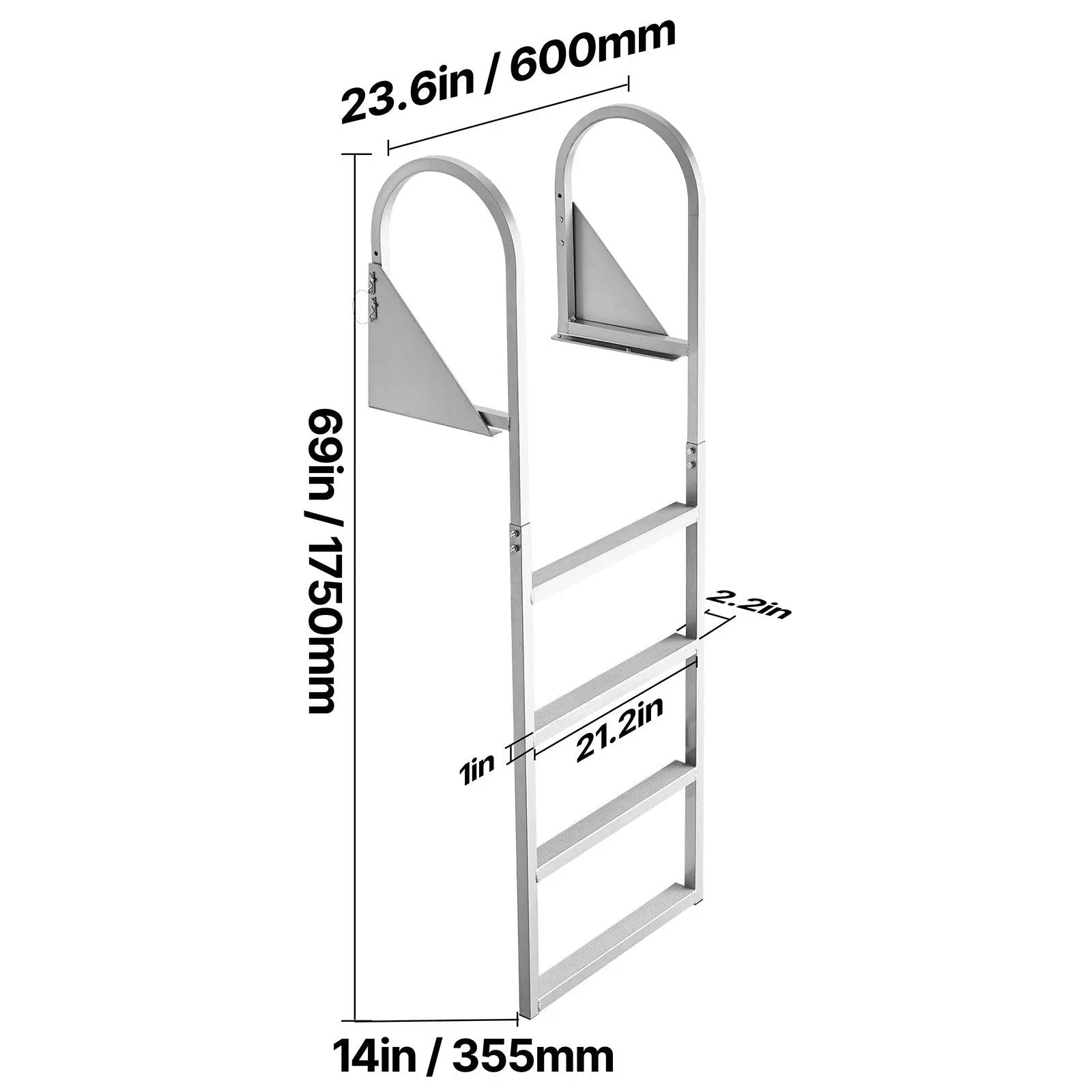 Flip-Up Dock Ladder, 4-Step, Heavy-Duty Aluminum Alloy Pontoon Boat Swim Ladder by HouseOfZazla