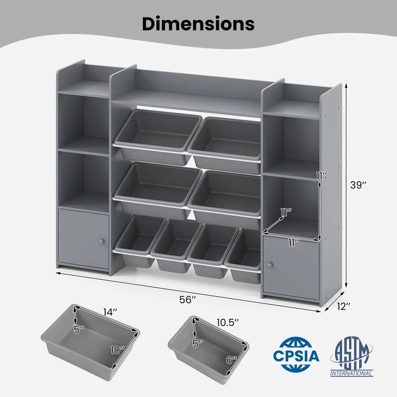 56 inch Large Toy Storage Organizer with 8 Removable Bins and Bookshelf by DirectDeals