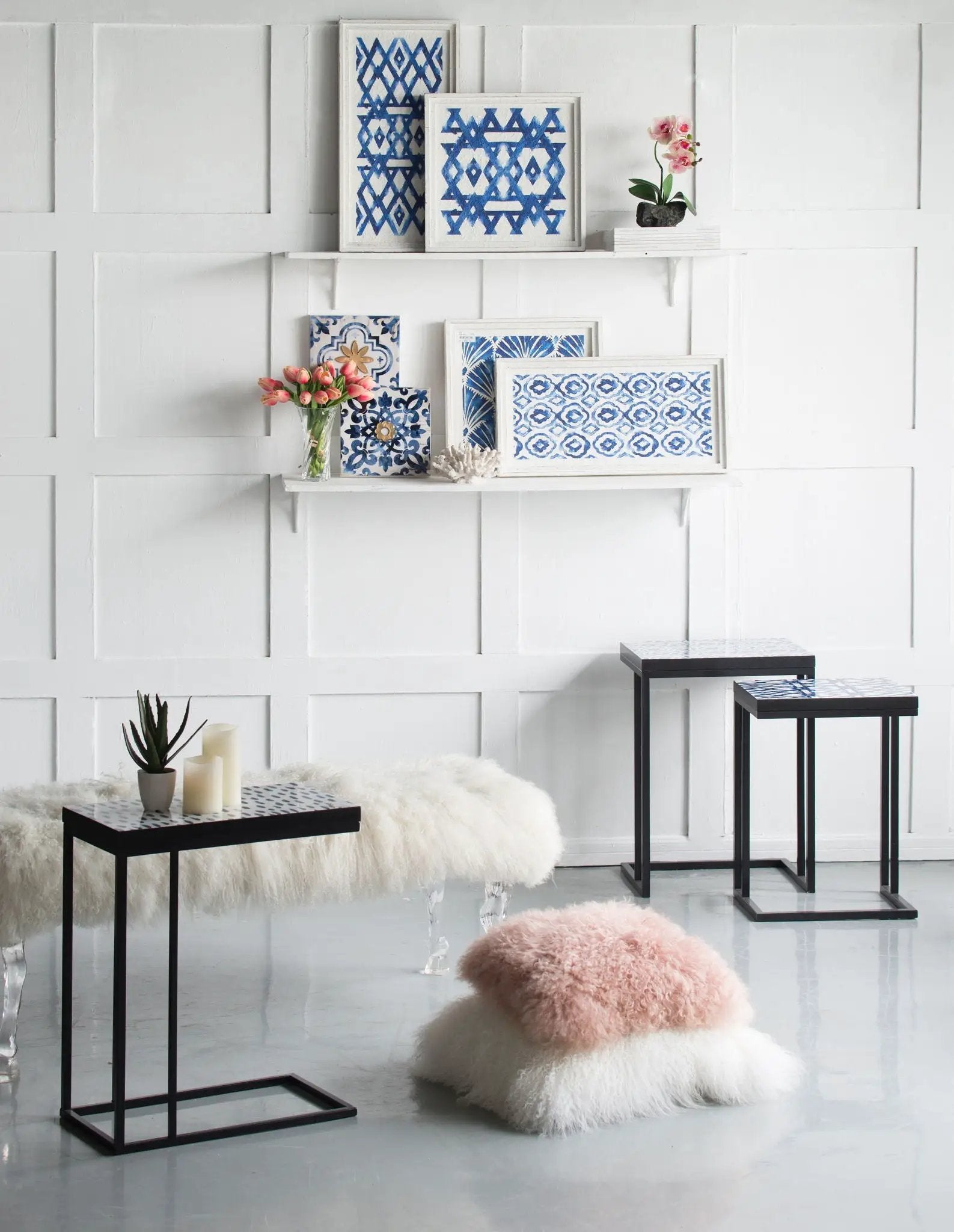 Hanging Sculptures, Modern Wall Art Decor (Set of 2) - White / Blue by HouseOfZazla