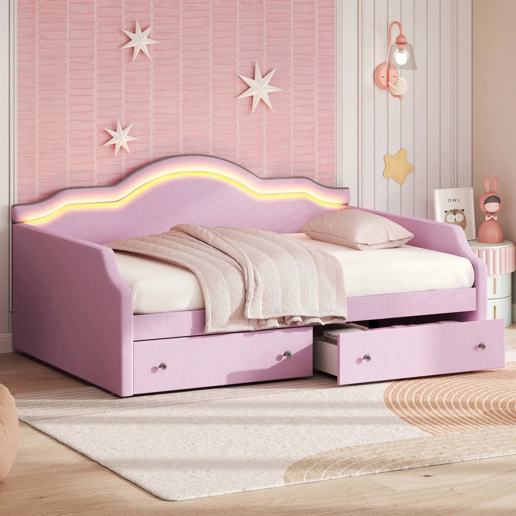 Upholstered Daybed With LED Lights And 2 Drawersme by HouseOfZazla