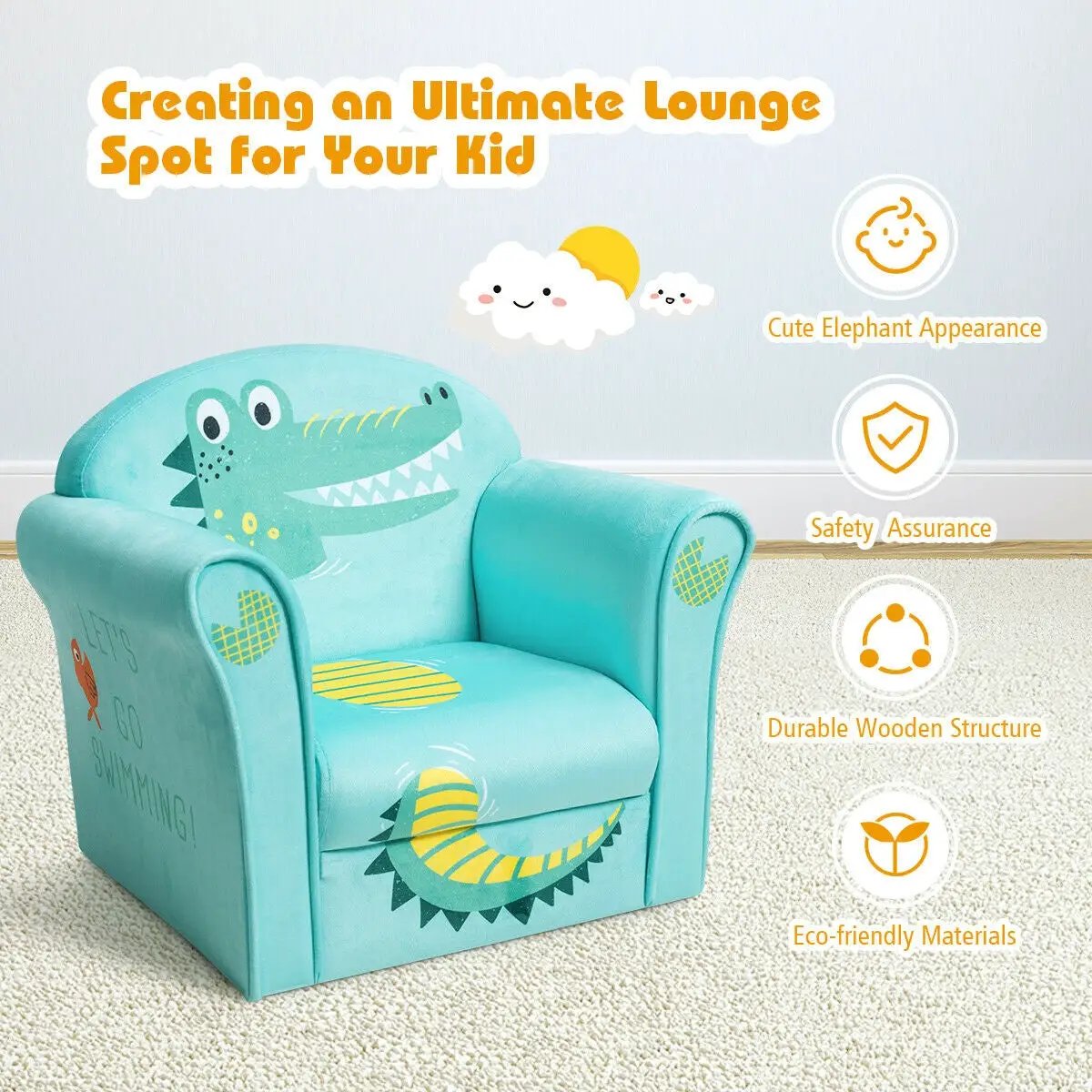 Kids Crocodile Armrest Upholstered Couch by DirectDeals