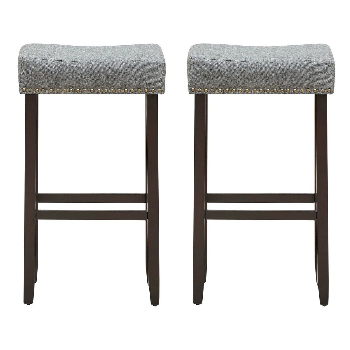 Set of 2 Nailhead Saddle Bar Stools 29 Inch Height, photo 10 of 16