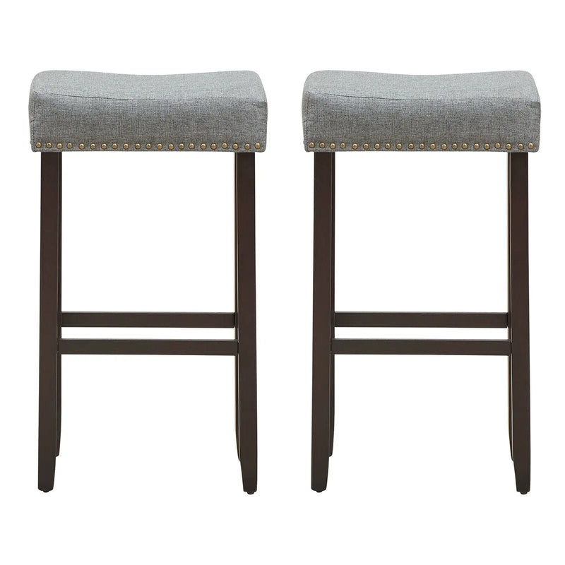 Set of 2 Nailhead Saddle Bar Stools 29 Inch Height by DirectDeals