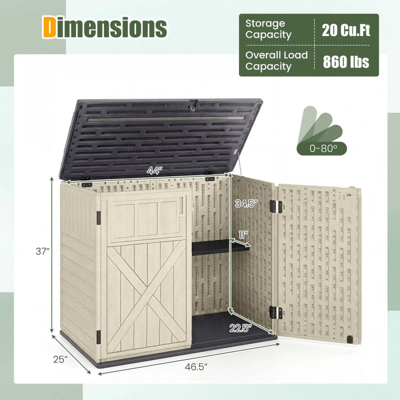 20 Cu.Ft Horizontal Resin Storage Shed with Adjustable Shelf by DirectDeals