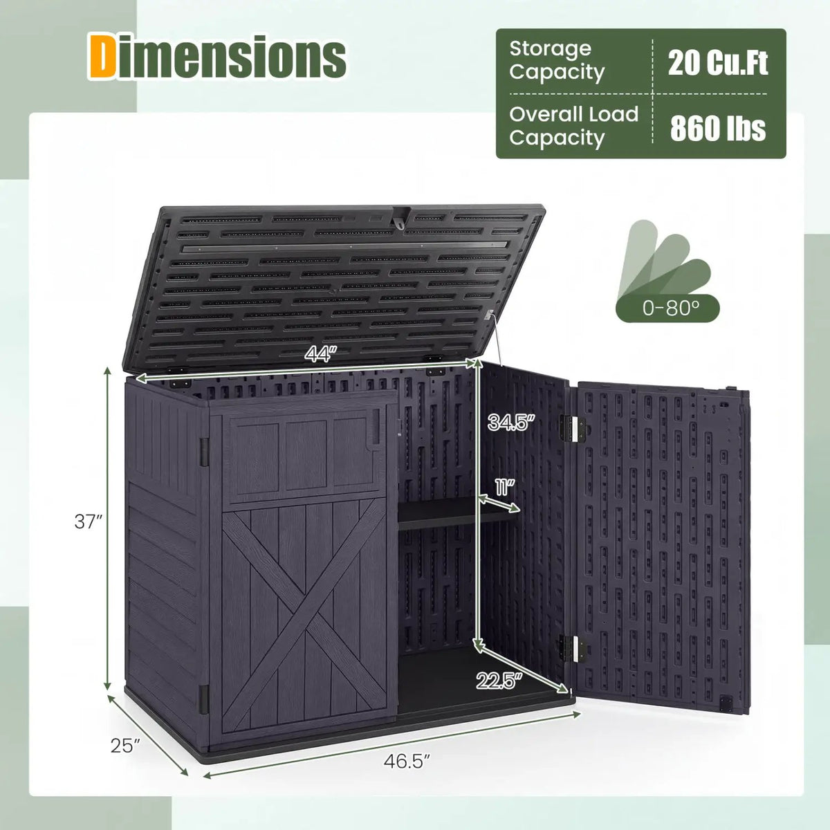 20 Cu.Ft Horizontal Resin Storage Shed with Adjustable Shelf, photo 13 of 24