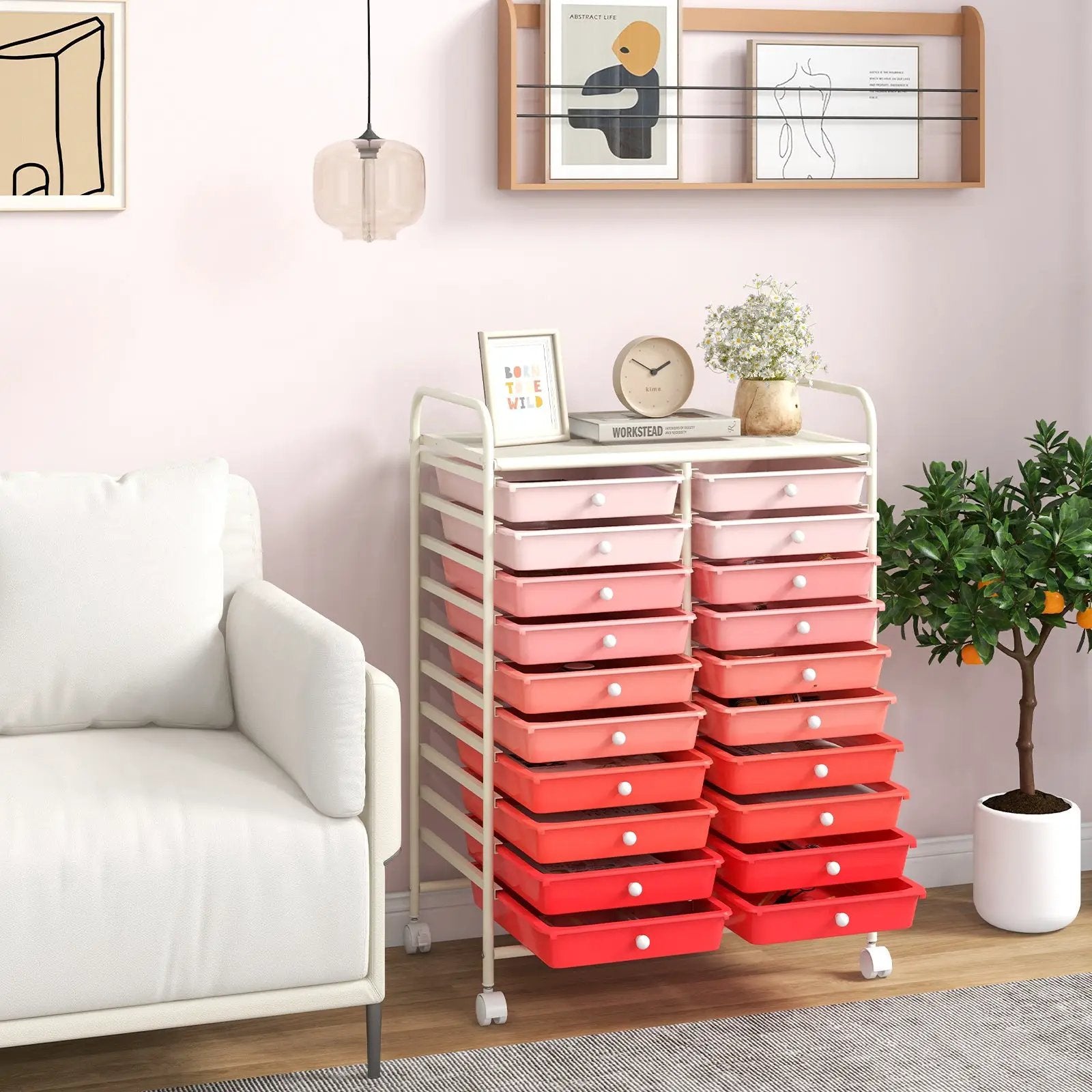 20 Drawers Rolling Storage Cart Studio Organizer-Gradient Pink by DirectDeals