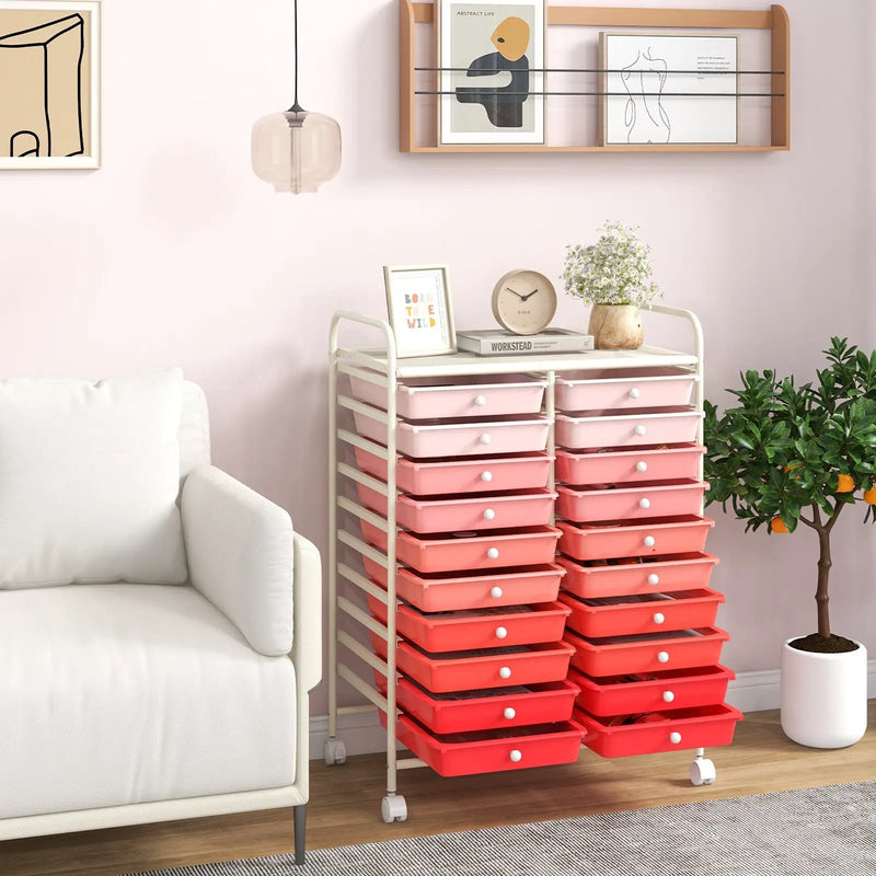 20 Drawers Rolling Storage Cart Studio Organizer-Gradient Pink by DirectDeals
