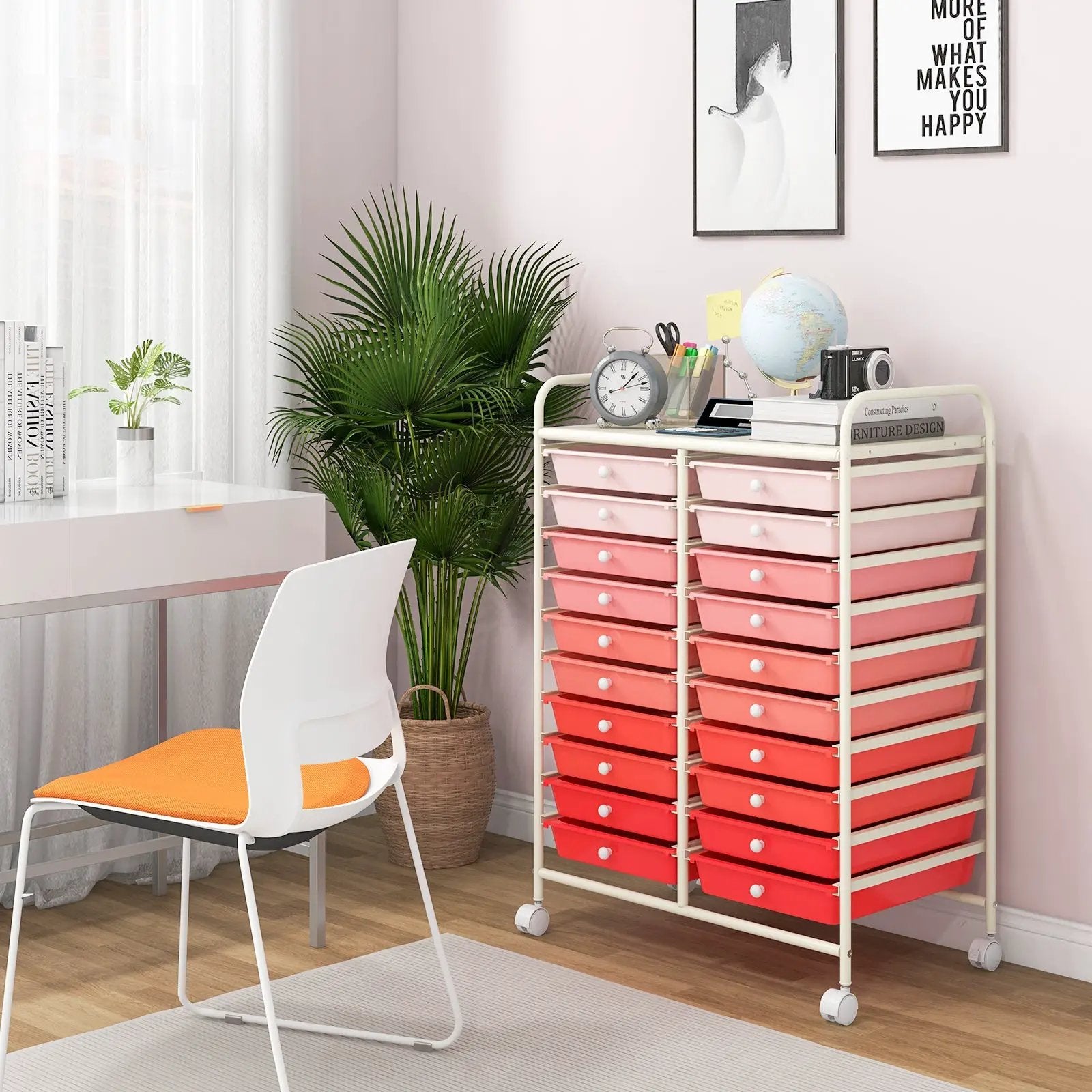 20 Drawers Rolling Storage Cart Studio Organizer-Gradient Pink by DirectDeals