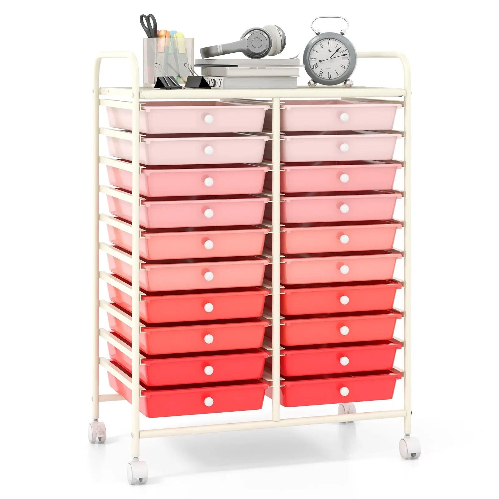 20 Drawers Rolling Storage Cart Studio Organizer-Gradient Pink by DirectDeals