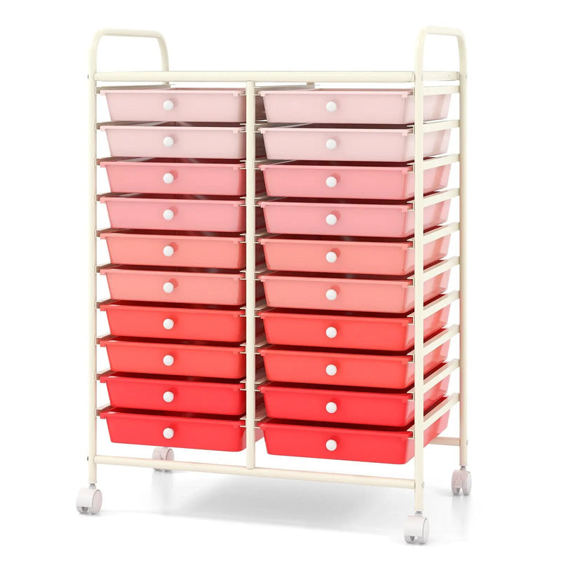 20 Drawers Rolling Storage Cart Studio Organizer-Gradient Pink by DirectDeals