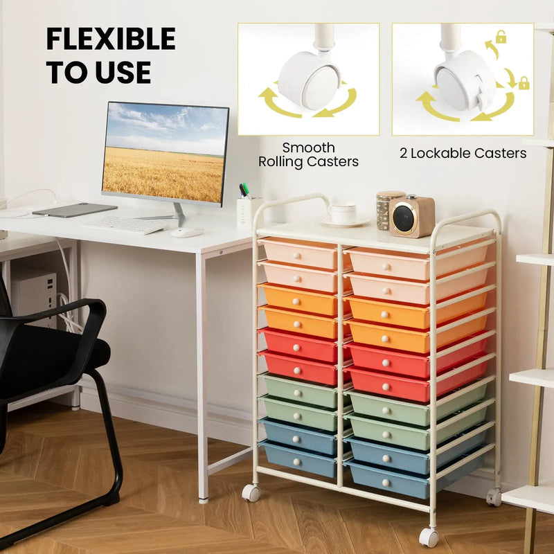 20 Drawers Rolling Storage Cart Studio Organizer-Deep Multicolor by DirectDeals