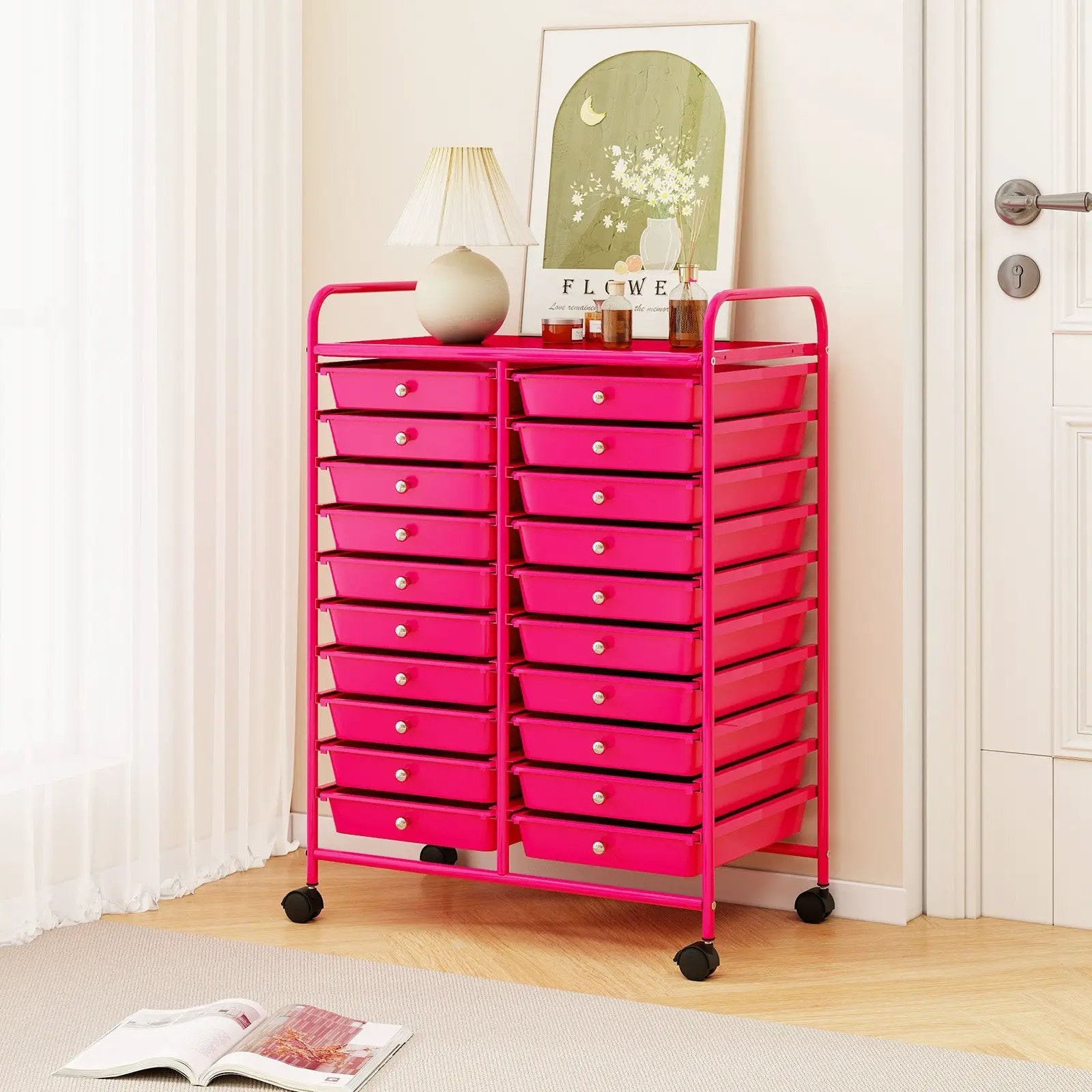 20 Removable Drawers Rolling Storage Cart Studio Organizer-Pink by DirectDeals