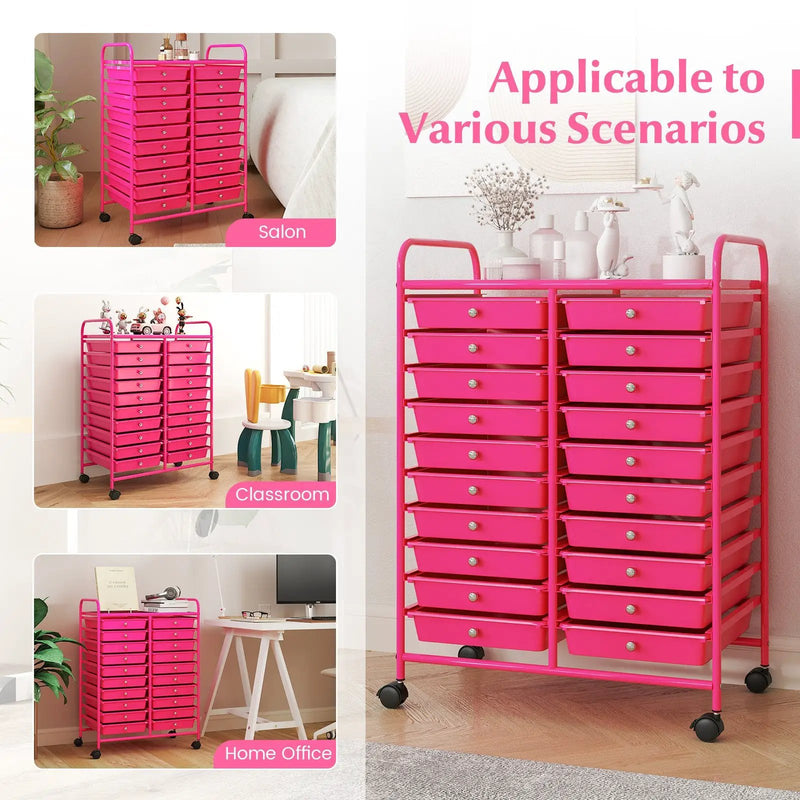 20 Removable Drawers Rolling Storage Cart Studio Organizer-Pink by DirectDeals