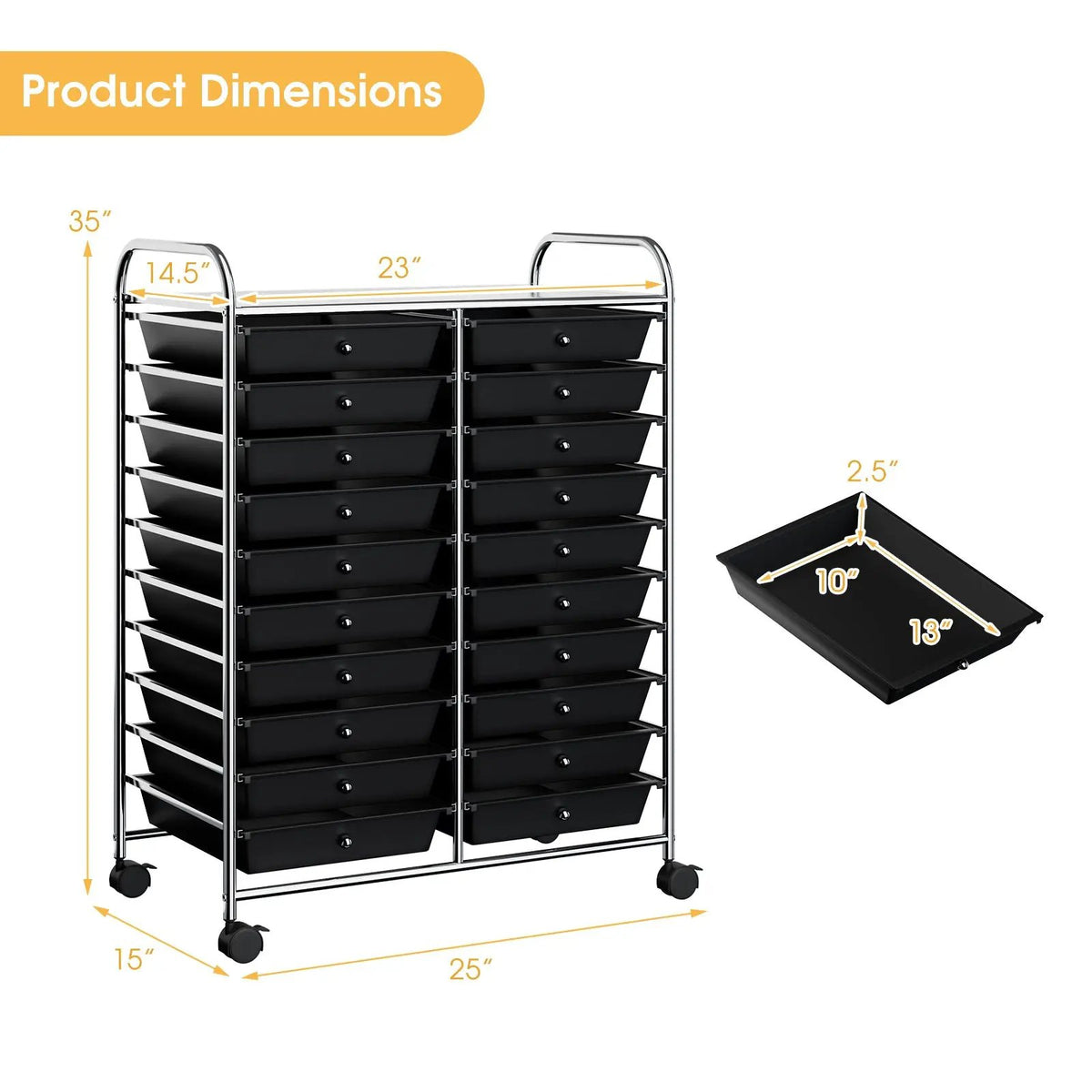 20 Drawers Storage Rolling Cart Studio Organizer-Black, photo 4 of 8