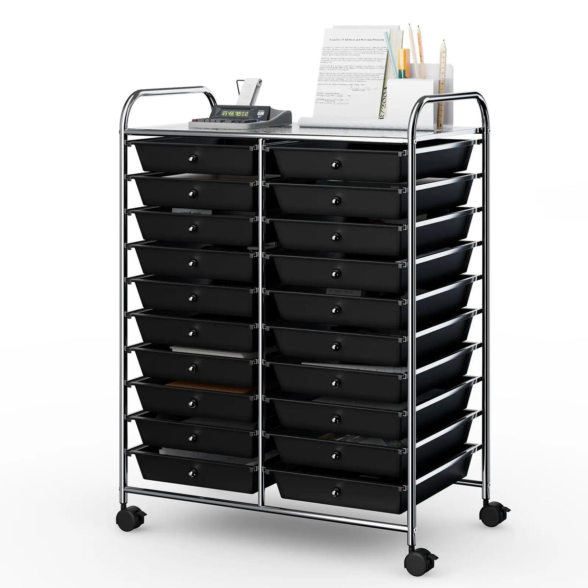 20 Drawers Storage Rolling Cart Studio Organizer-Black, photo 6 of 8