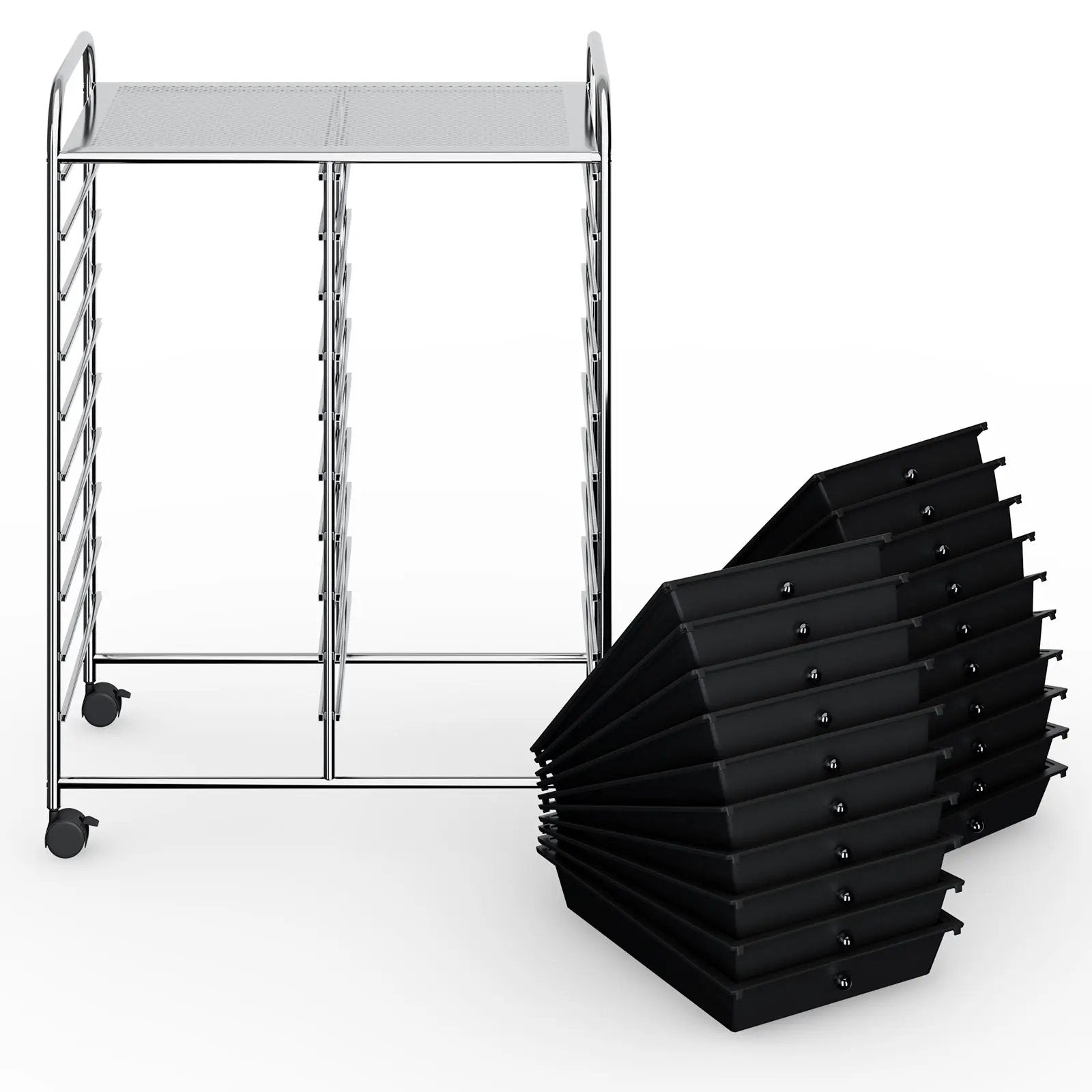 20 Drawers Storage Rolling Cart Studio Organizer-Black by DirectDeals