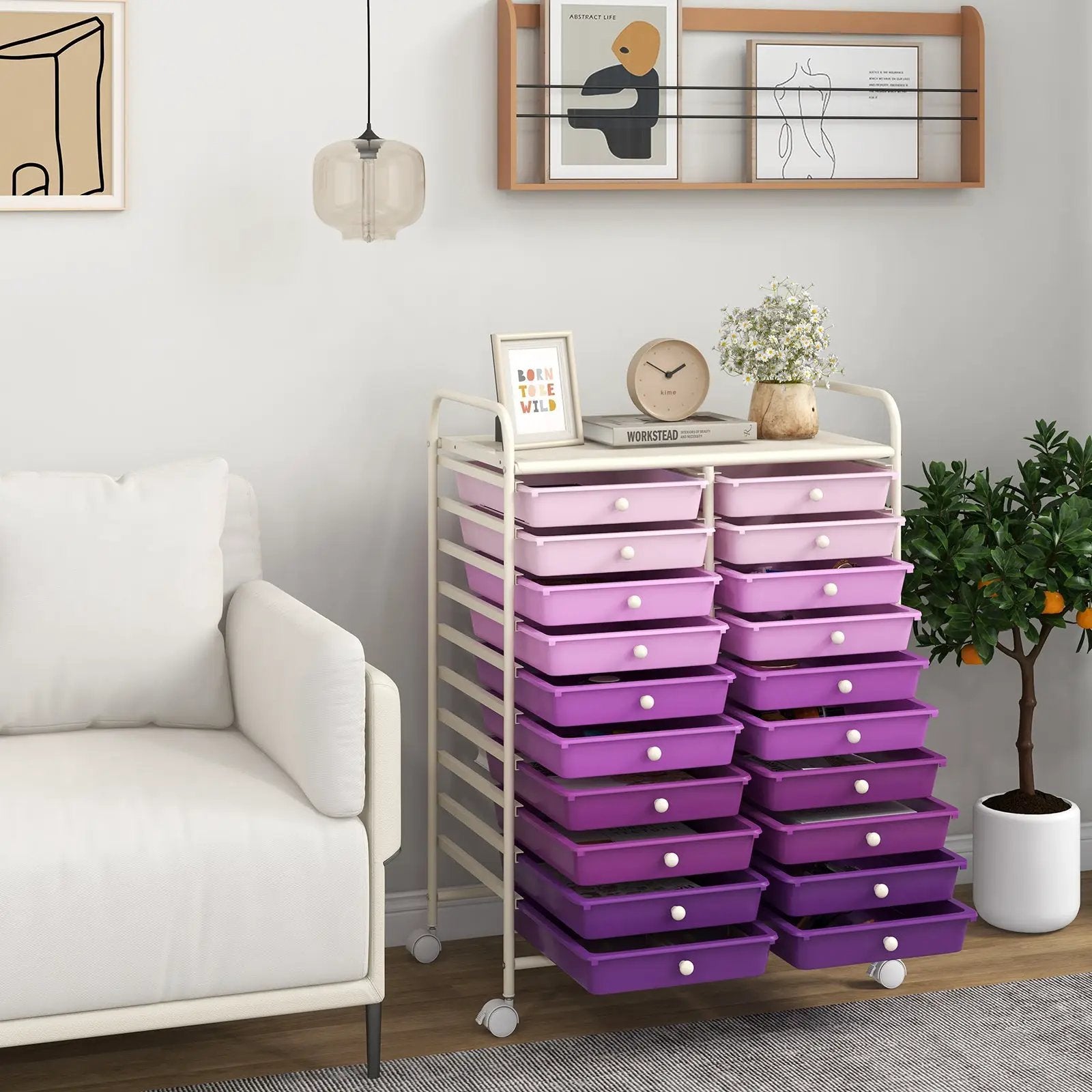 20 Drawers Rolling Storage Cart Studio Organizer-Purple by DirectDeals