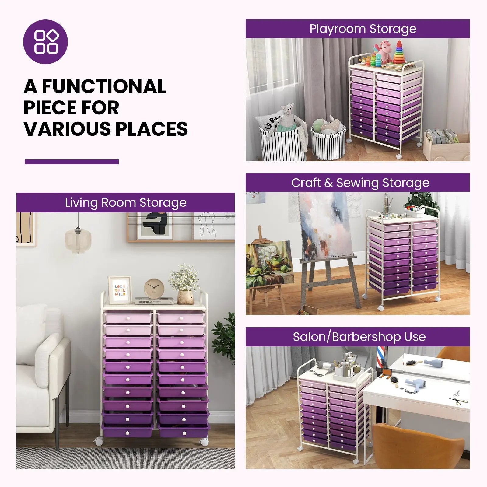 20 Drawers Rolling Storage Cart Studio Organizer-Purple by DirectDeals