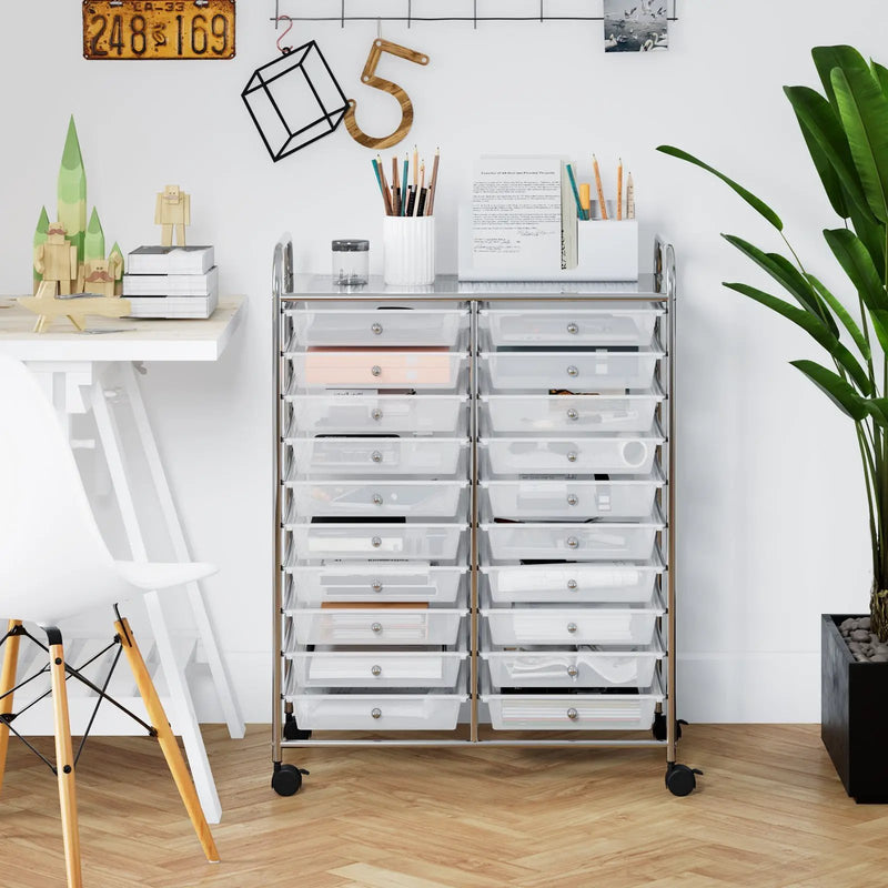 20 Drawers Storage Rolling Cart Studio Organizer-Transparent by DirectDeals