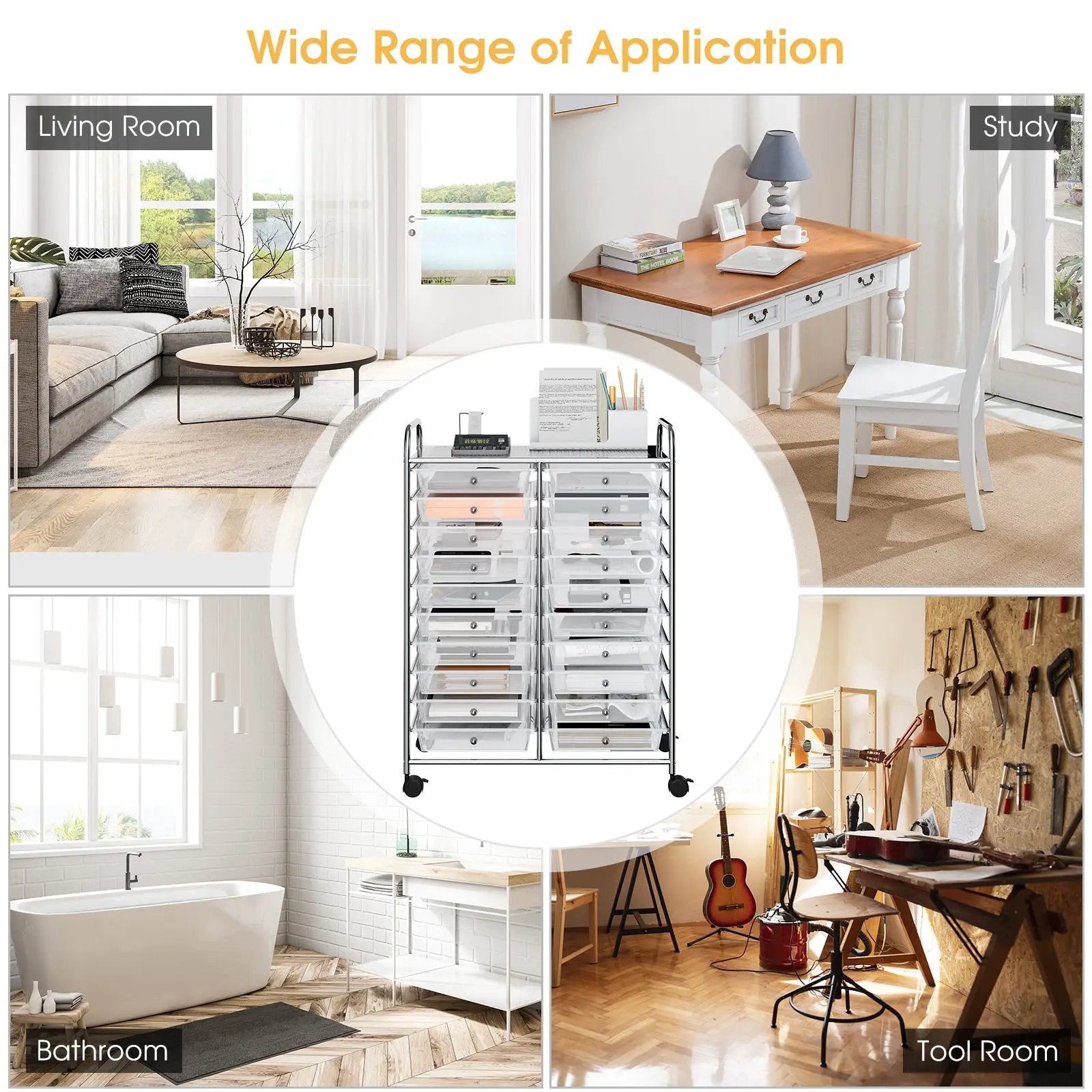 20 Drawers Storage Rolling Cart Studio Organizer-Transparent by DirectDeals