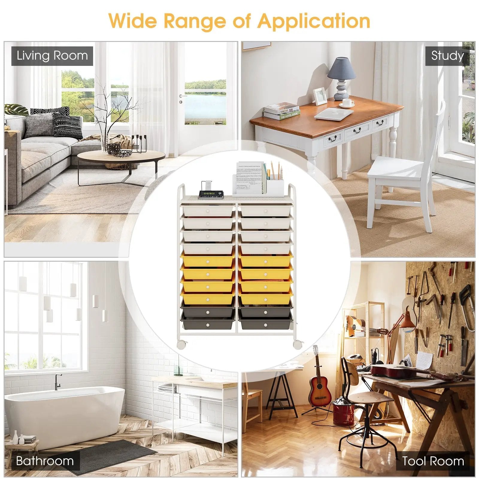 20 Drawers Storage Rolling Cart Studio Organizer-Yellow by DirectDeals