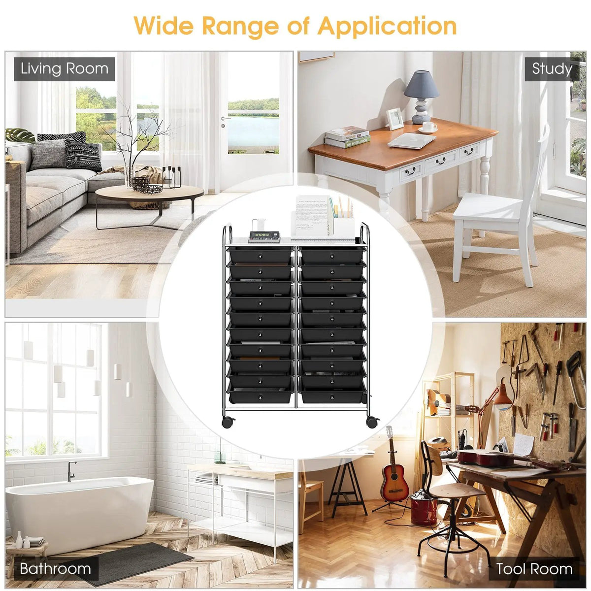 20 Drawers Storage Rolling Cart Studio Organizer-Black, photo 3 of 8