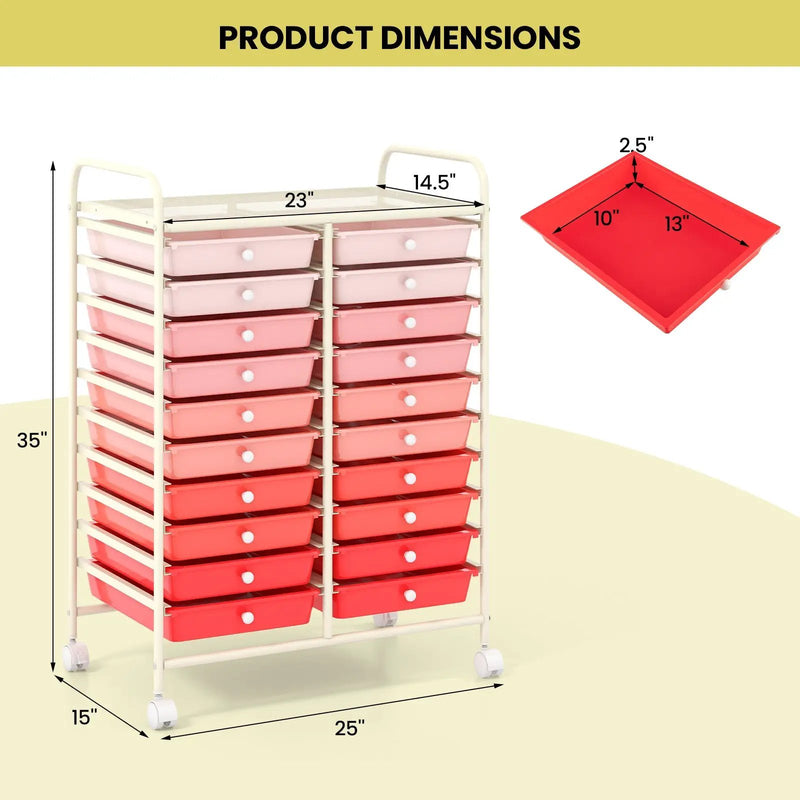 20 Drawers Rolling Storage Cart Studio Organizer-Gradient Pink by DirectDeals