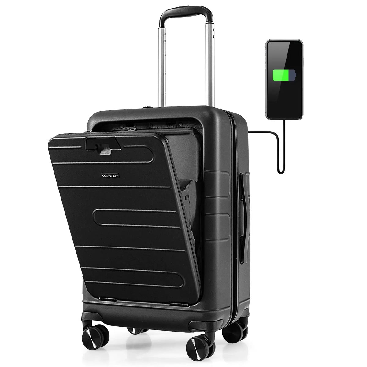 20 Inch Carry-on Luggage PC Hardside Suitcase TSA Lock with Front Pocket and USB Port, photo 12 of 16