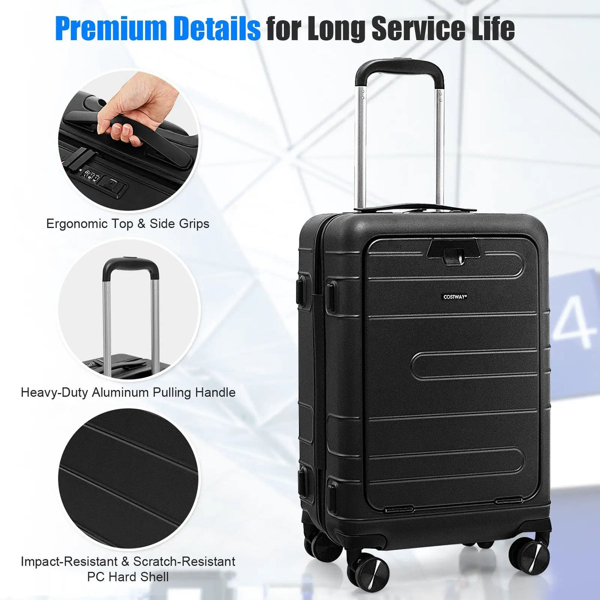 20 Inch Carry-on Luggage PC Hardside Suitcase TSA Lock with Front Pocket and USB Port, photo 6 of 16