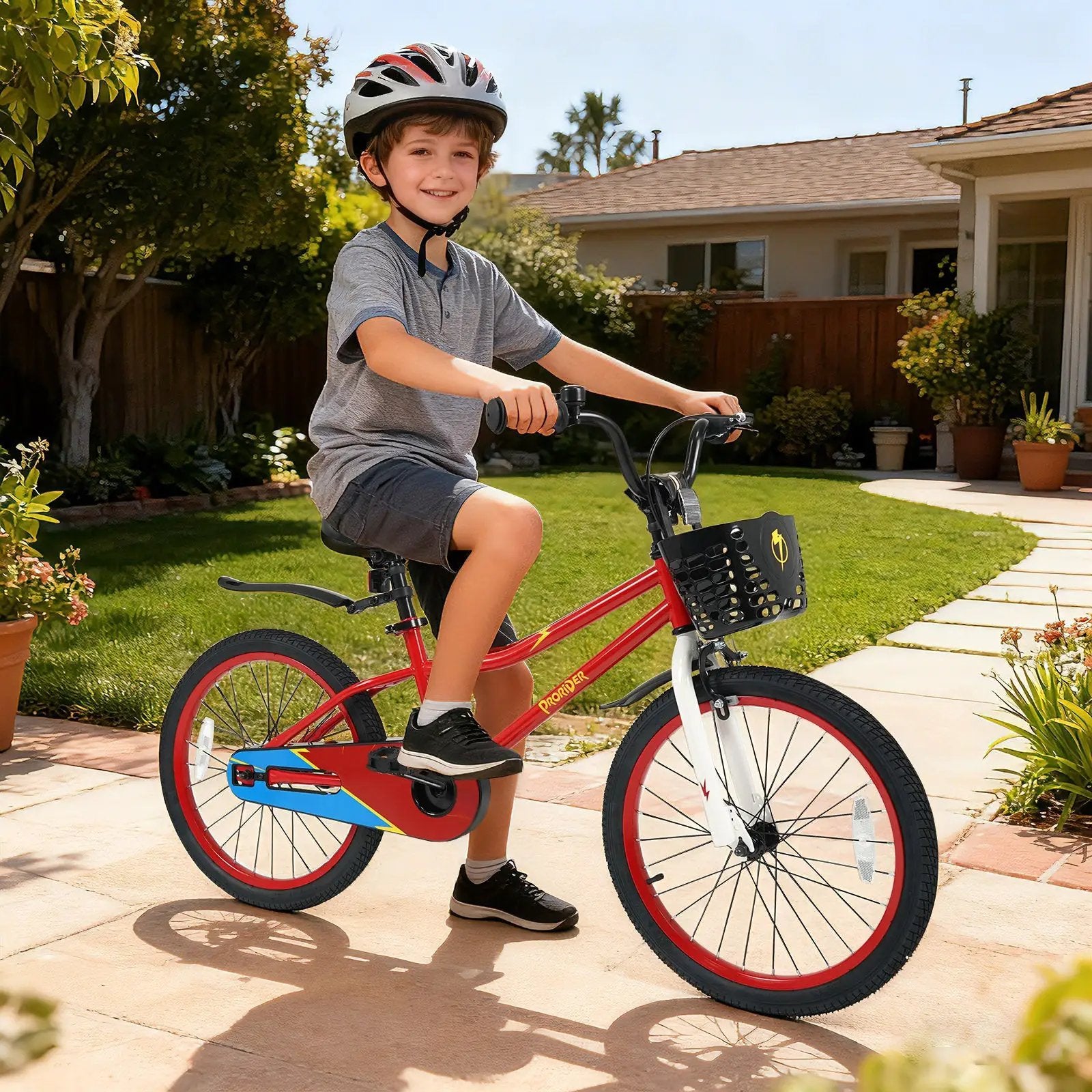 20 Inch Kids Bike Adjustable with Kickstand and Storage Basket for Aged 8+ Years by DirectDeals