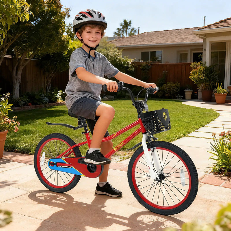20 Inch Kids Bike Adjustable with Kickstand and Storage Basket for Aged 8+ Years by DirectDeals