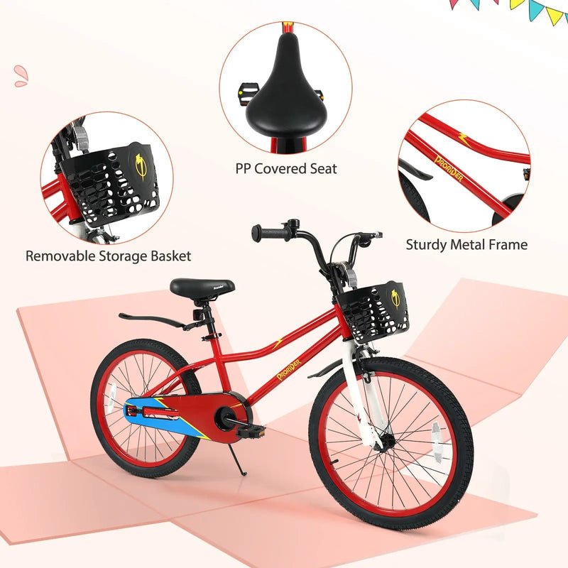 20 Inch Kids Bike Adjustable with Kickstand and Storage Basket for Aged 8+ Years by DirectDeals