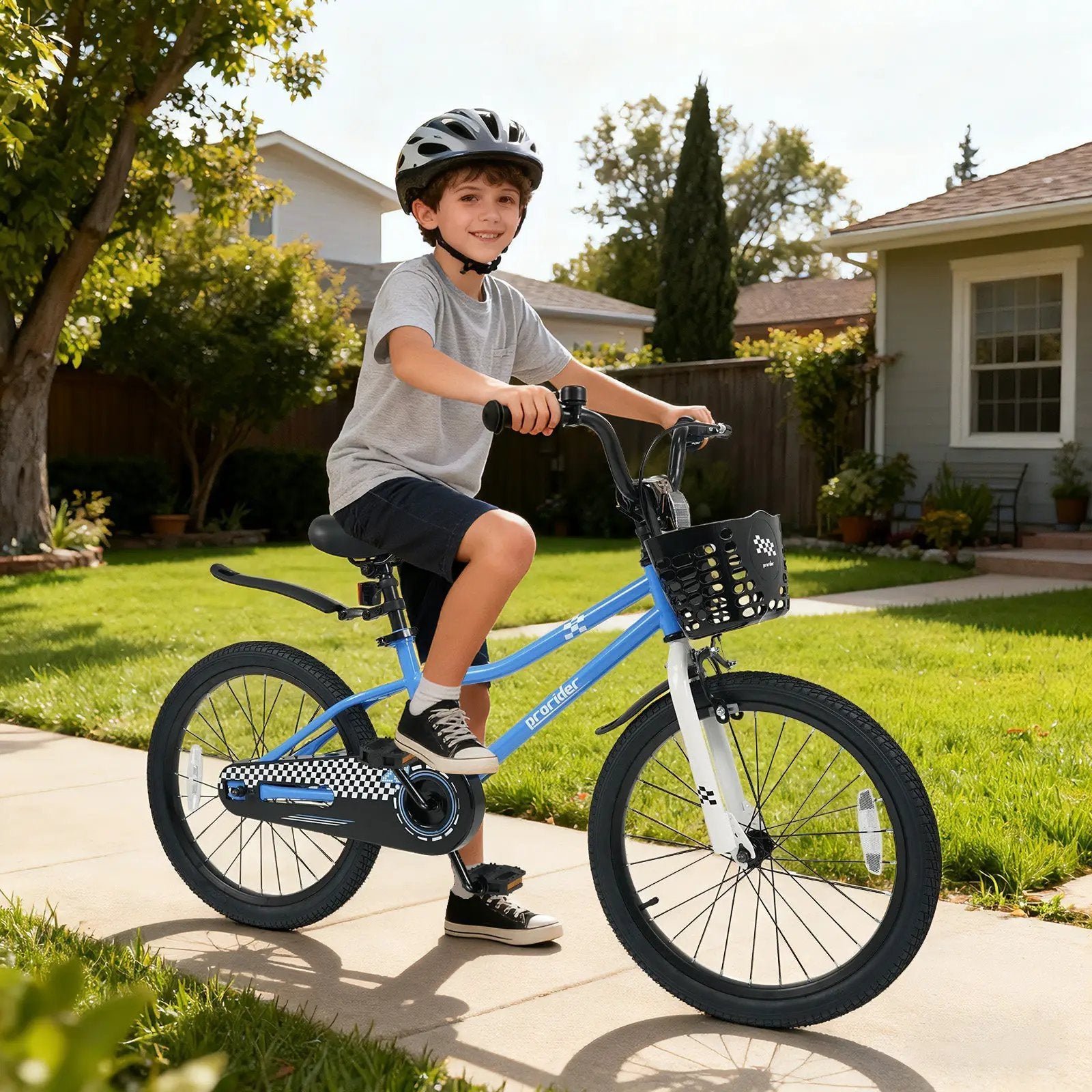 20 Inch Kids Bike Adjustable with Kickstand and Storage Basket for Aged 8+ Years by DirectDeals