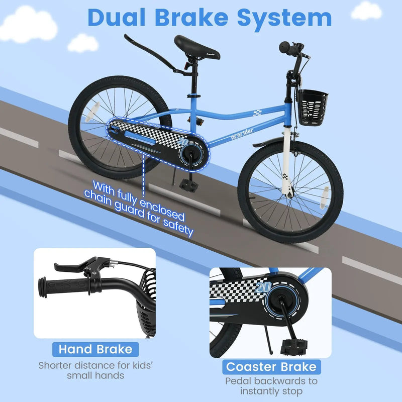 20 Inch Kids Bike Adjustable with Kickstand and Storage Basket for Aged 8+ Years by DirectDeals