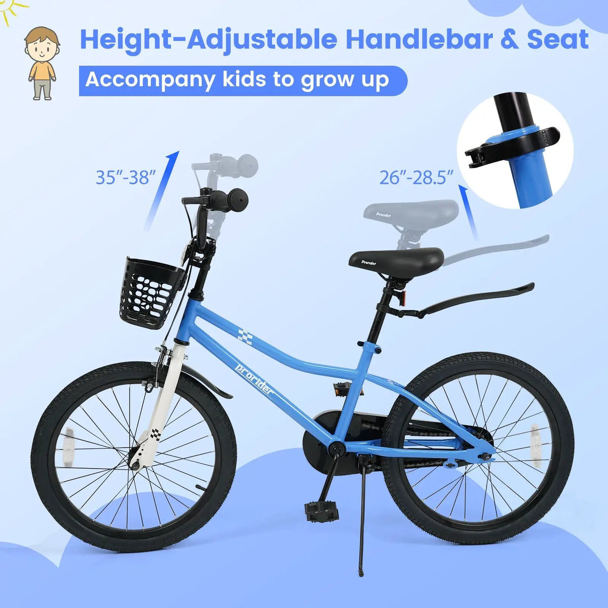 20 Inch Kids Bike Adjustable with Kickstand and Storage Basket for Aged 8+ Years, photo 18 of 24