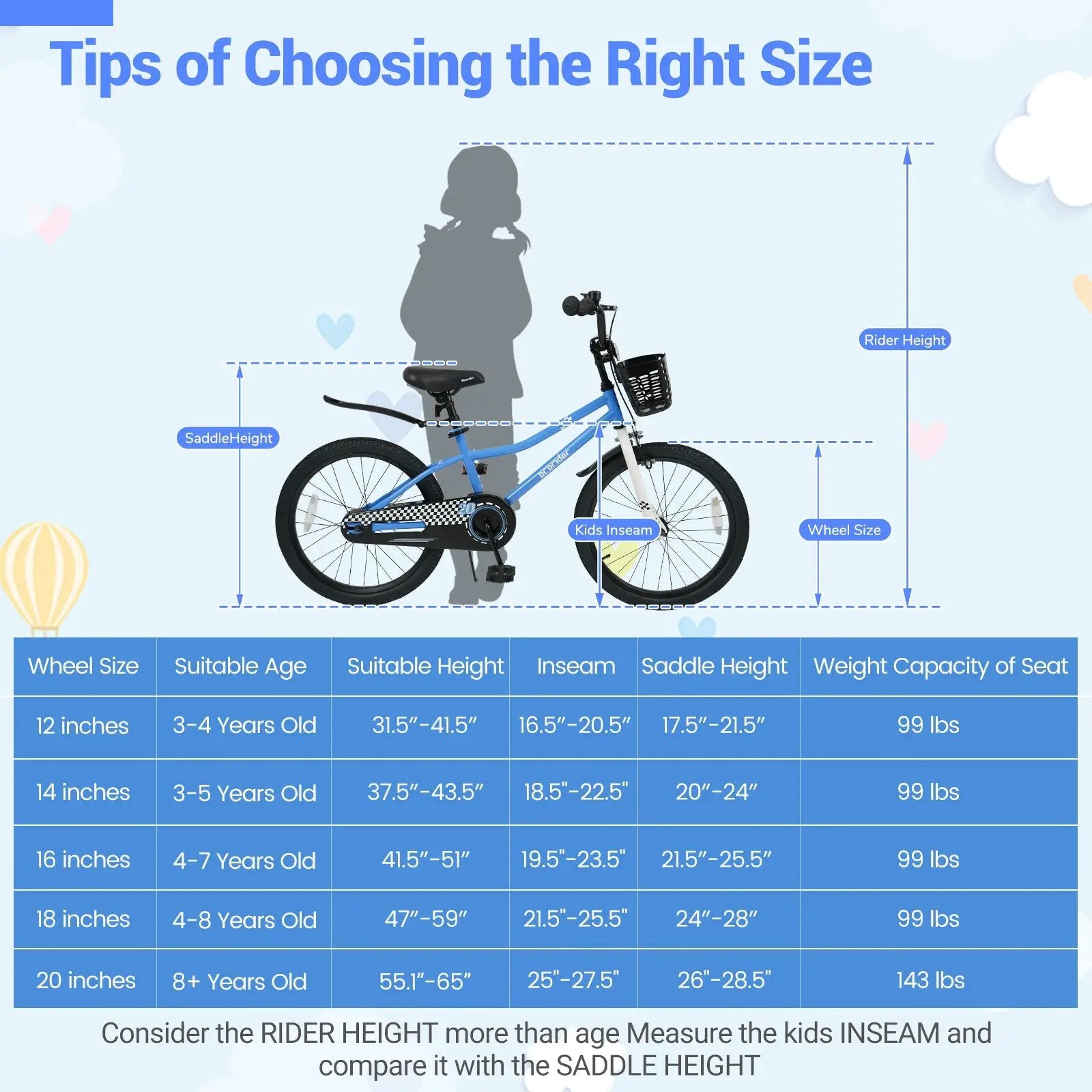 20 Inch Kids Bike Adjustable with Kickstand and Storage Basket for Aged 8+ Years by DirectDeals