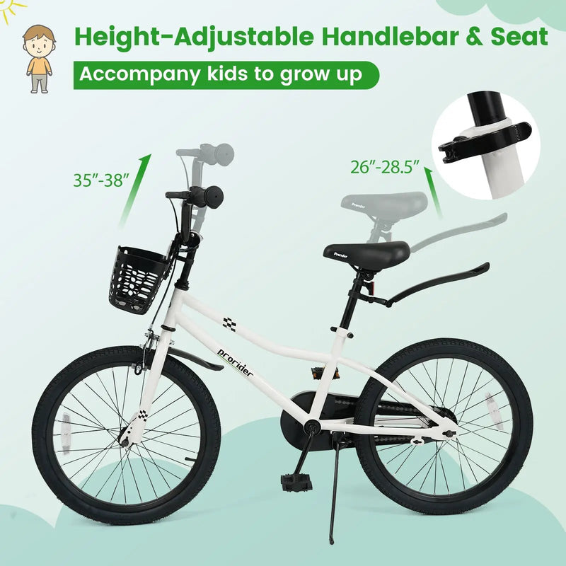 20 Inch Kids Bike Adjustable with Kickstand and Storage Basket for Aged 8+ Years by DirectDeals