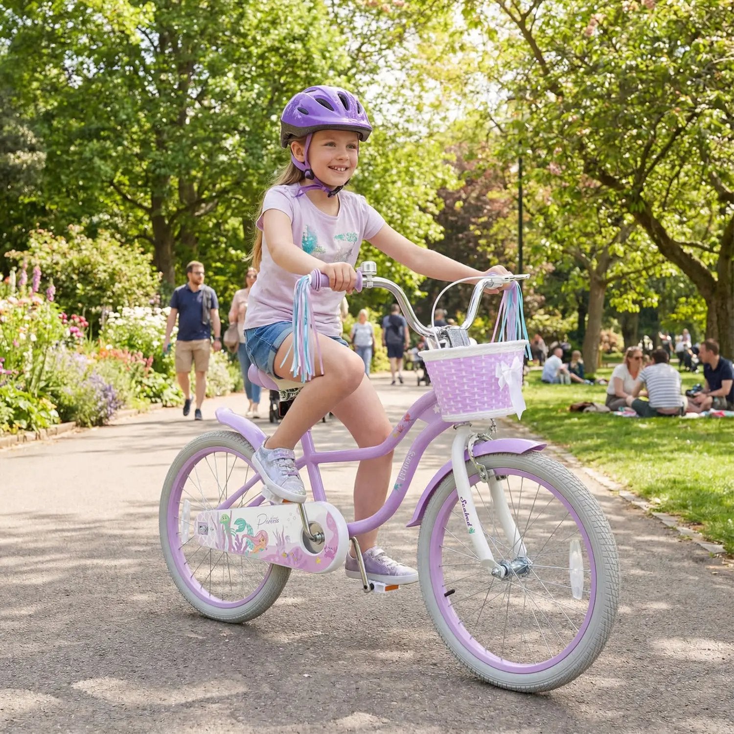 Kids Bike 12-20 Inch with Training Wheels & Basket Purple by DirectDeals