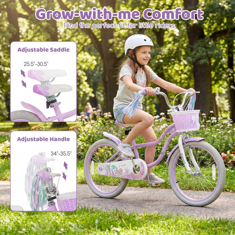 Kids Bike 12-20 Inch with Training Wheels & Basket Purple by DirectDeals