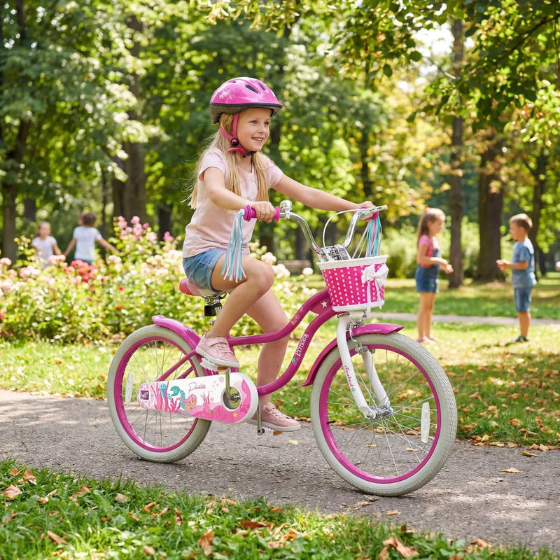 Kids Bike 18-Inch with Training Wheels and Basket Rose Red by DirectDeals