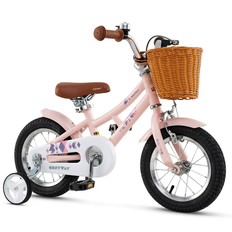 14 Inch Kids Bike Retro Bicycle with Adjustable Height and Basket for Ages 3-5 Years Old- by DirectDeals