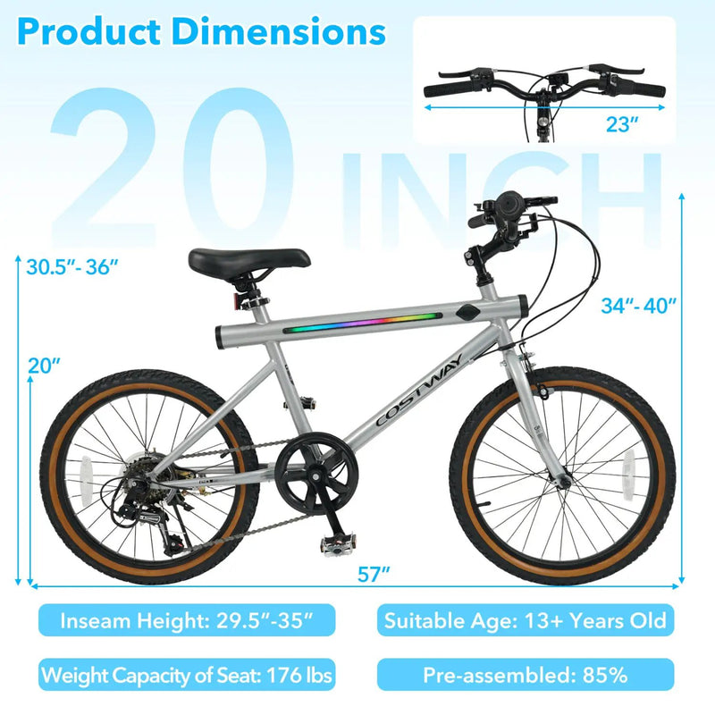 20 Inch LED-lit Cycling Bike with 2 Speakers and Ambient Lights for Men and Women by DirectDeals