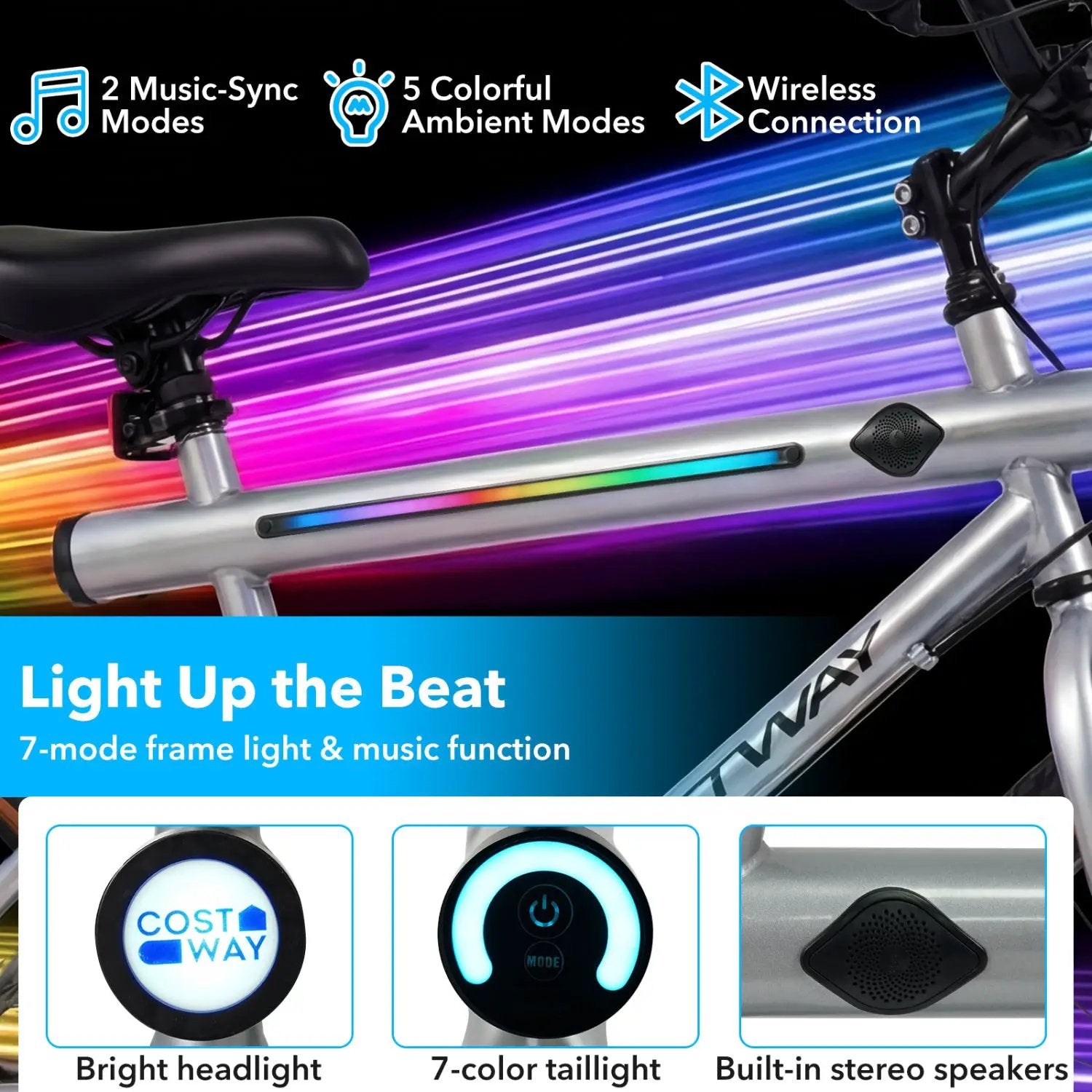 20 Inch LED-lit Cycling Bike with 2 Speakers and Ambient Lights for Men and Women by DirectDeals
