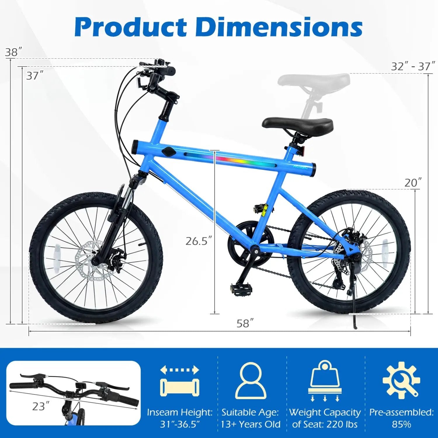 20 Inch Commuter Bicycle LED-lit with 6-Speed Shimano Twist Shifting and Stereo Speakers by DirectDeals
