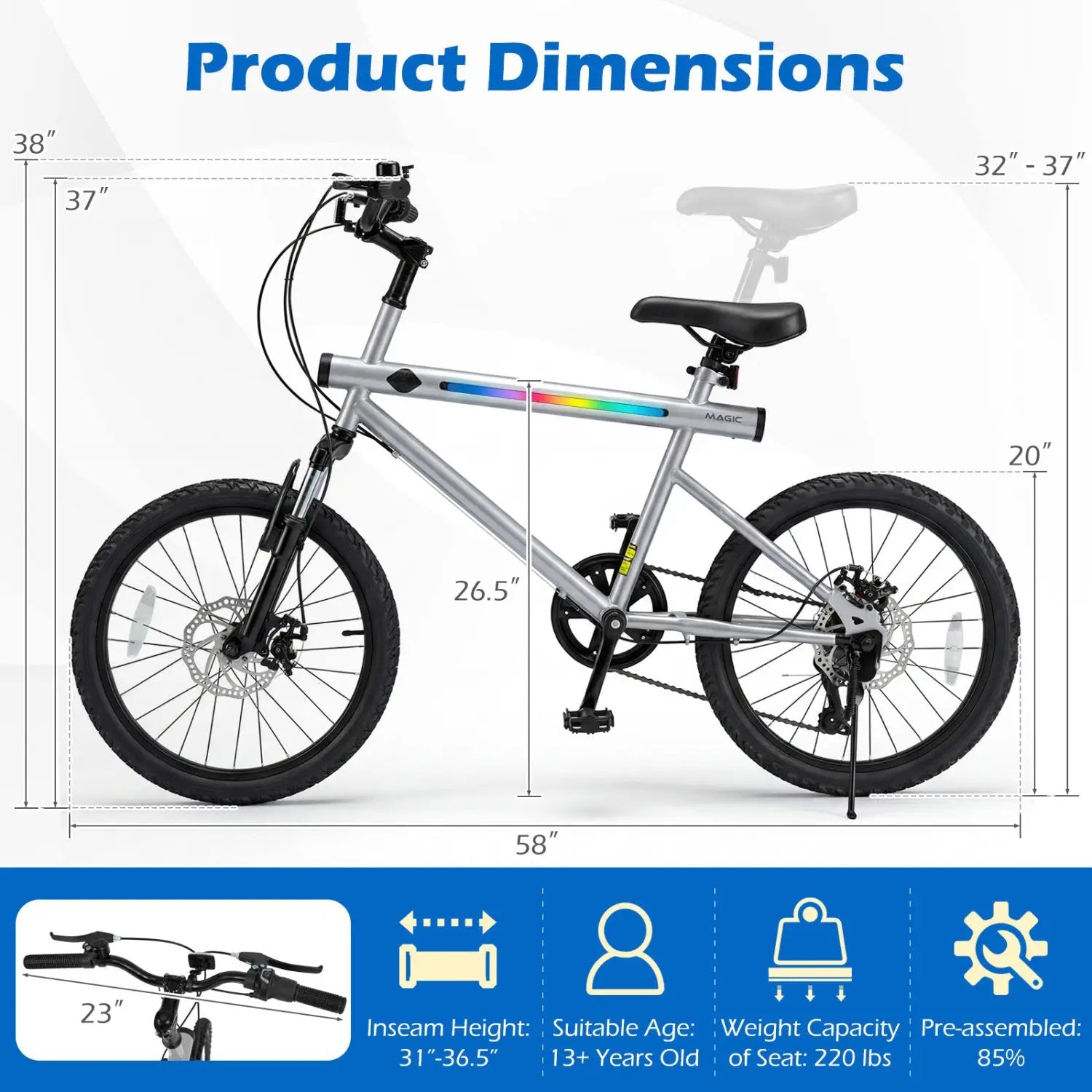 20 Inch Commuter Bicycle LED-lit with 6-Speed Shimano Twist Shifting and Stereo Speakers by DirectDeals