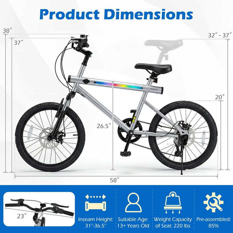 20 Inch Commuter Bicycle LED-lit with 6-Speed Shimano Twist Shifting and Stereo Speakers by DirectDeals