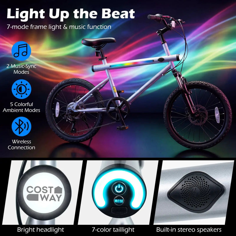 20 Inch Commuter Bicycle LED-lit with 6-Speed Shimano Twist Shifting and Stereo Speakers by DirectDeals